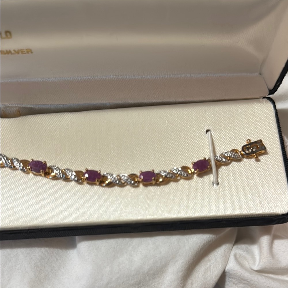 18 KT Gold and Sterling Silver Bracelet with Purple Stones - Picture 4 of 7